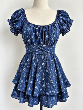 Altar’d State Floral Mini Romper Blue & White Size Medium